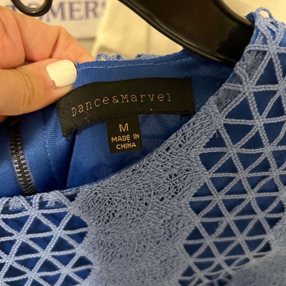 ME Makeover Essentials Blue Geometric Lace Top - Picture 2 of 3